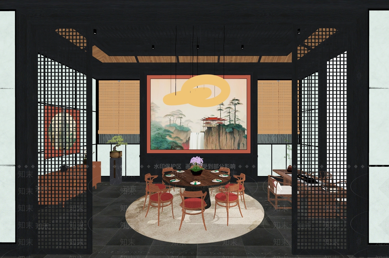 新中式中式中餐厅SU模型下载【ID:1169436600】