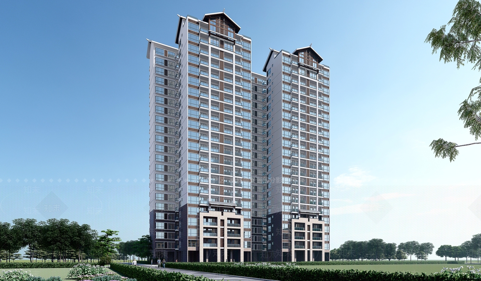 新中式高层住宅SU模型下载【ID:1169438239】