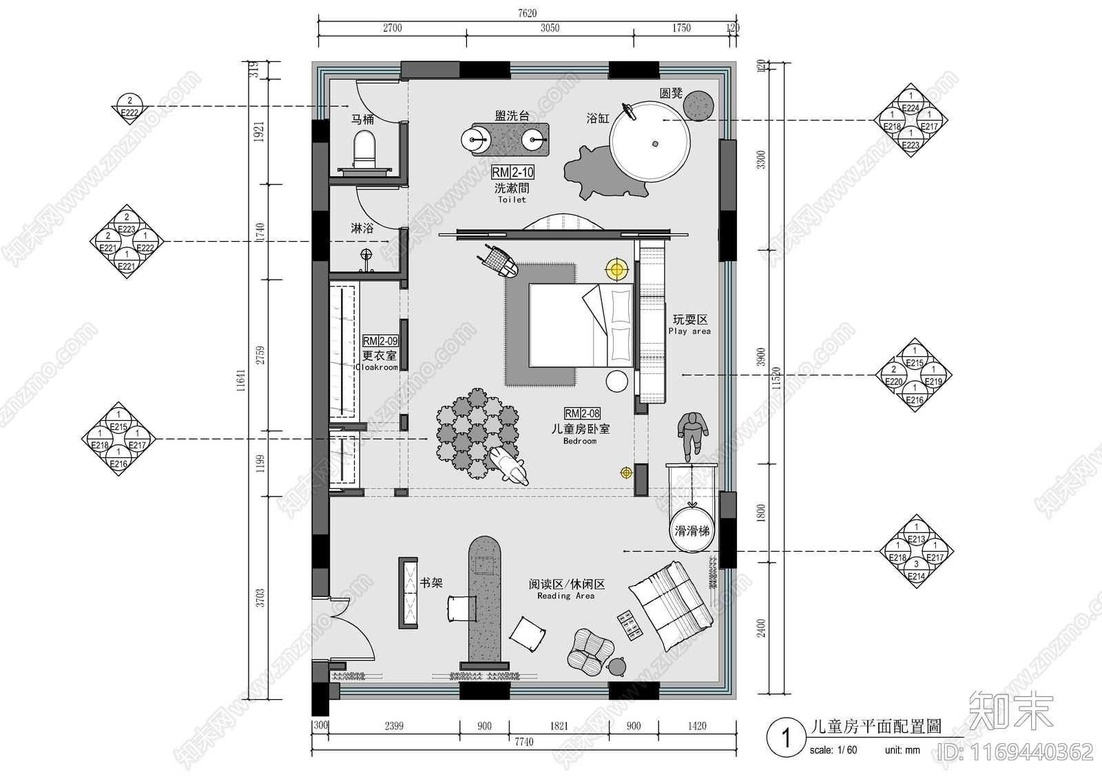 现代儿童房施工图下载【ID:1169440362】