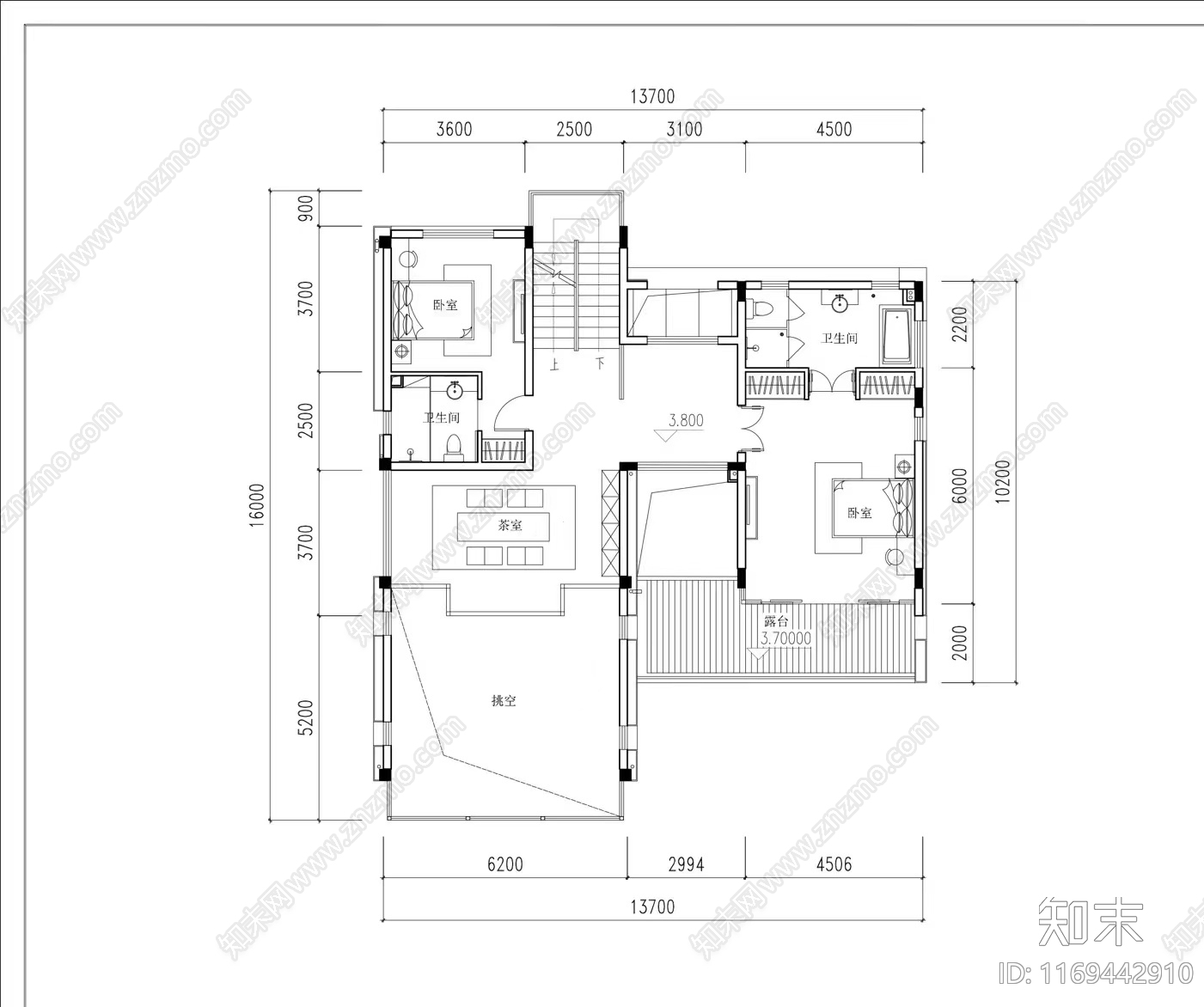 现代简约民宿建筑cad施工图下载【ID:1169442910】