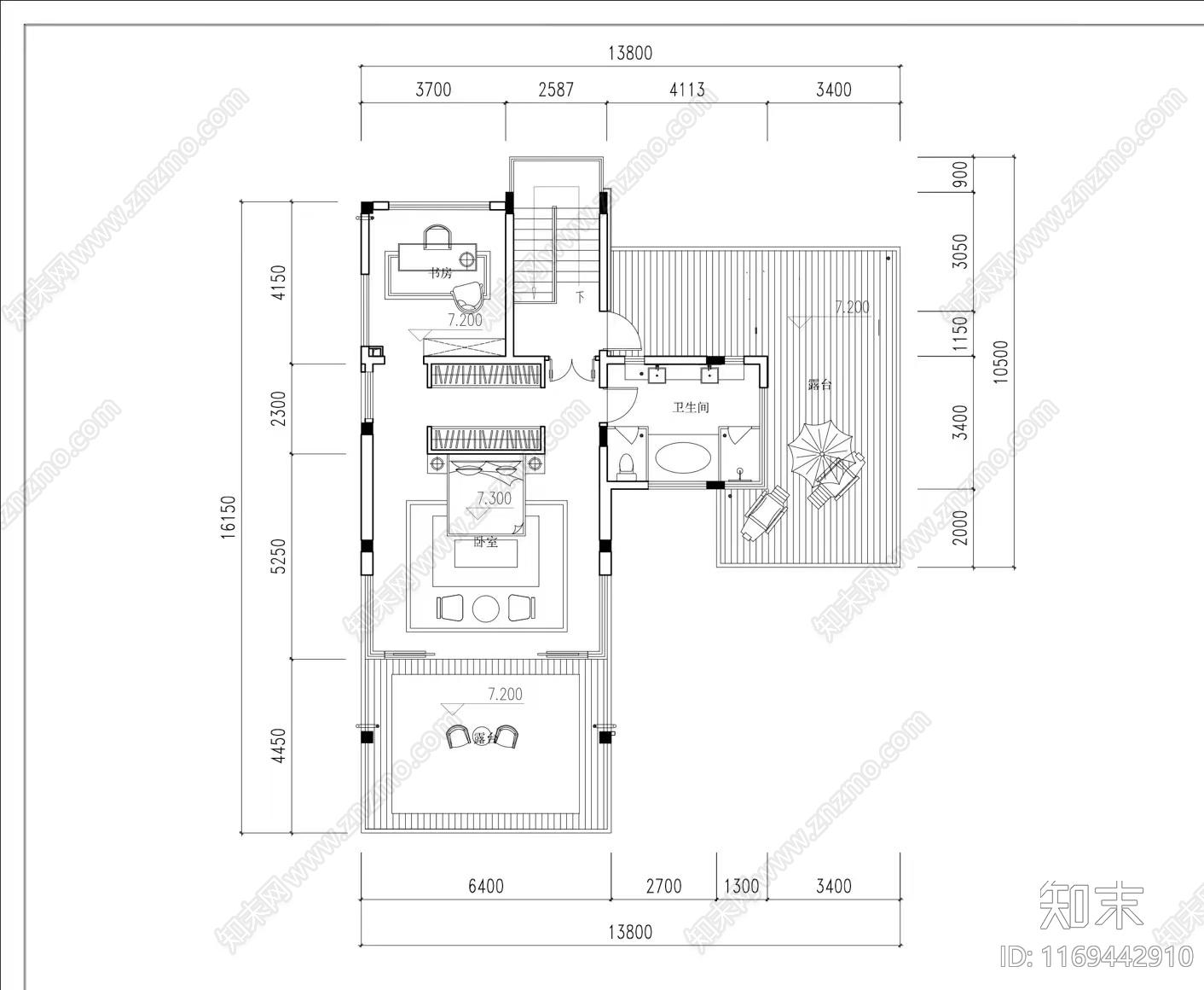 现代简约民宿建筑cad施工图下载【ID:1169442910】