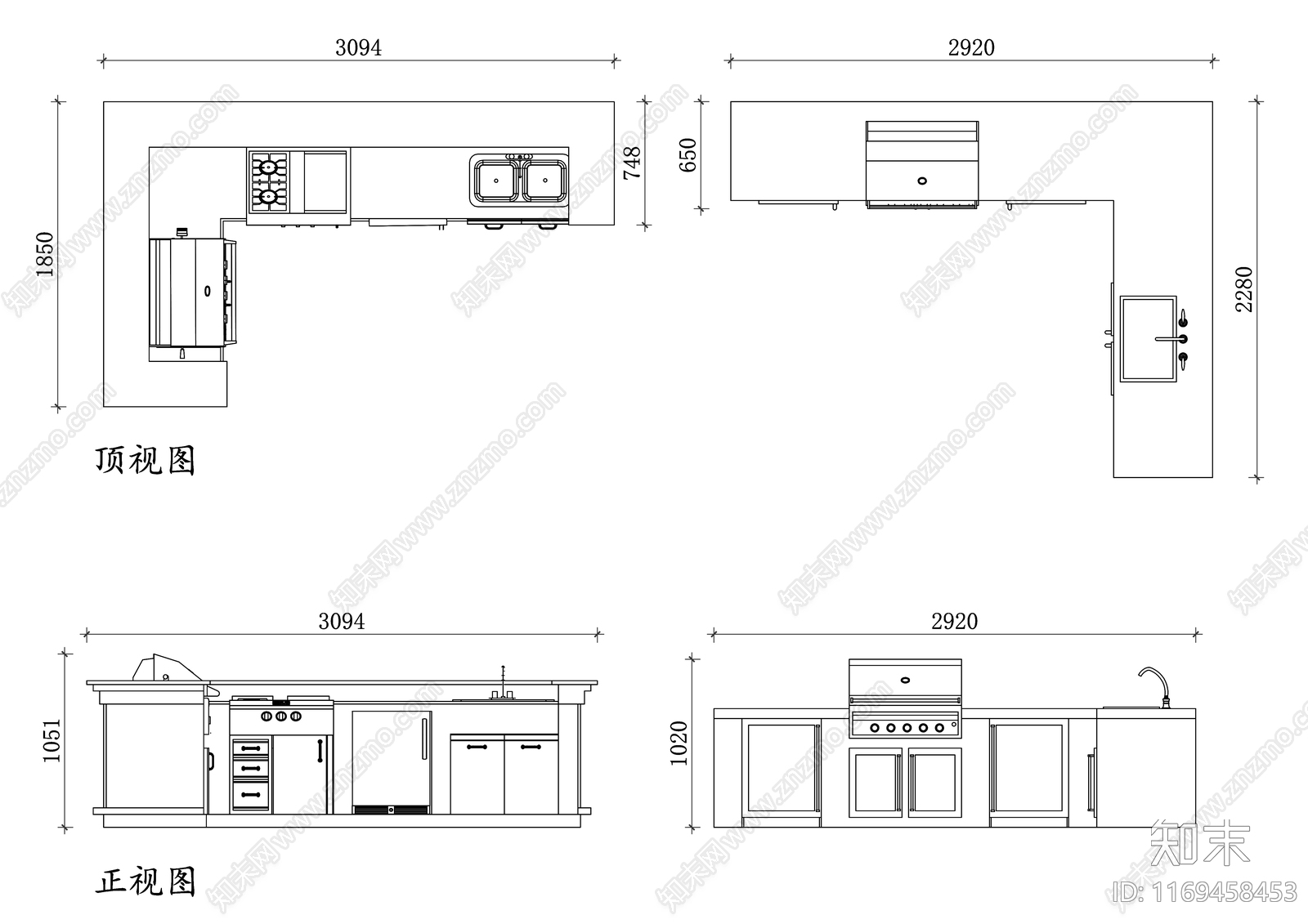 现代厨房设施施工图下载【ID:1169458453】