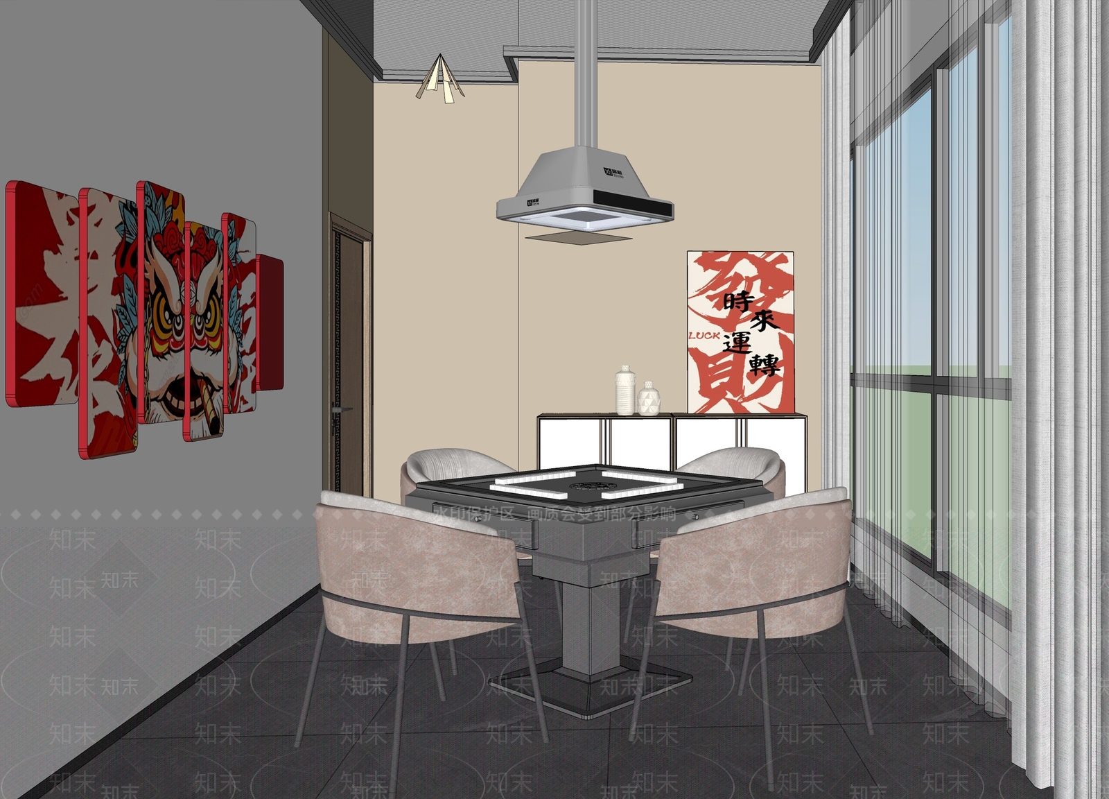 工业现代棋牌室SU模型下载【ID:1169469586】