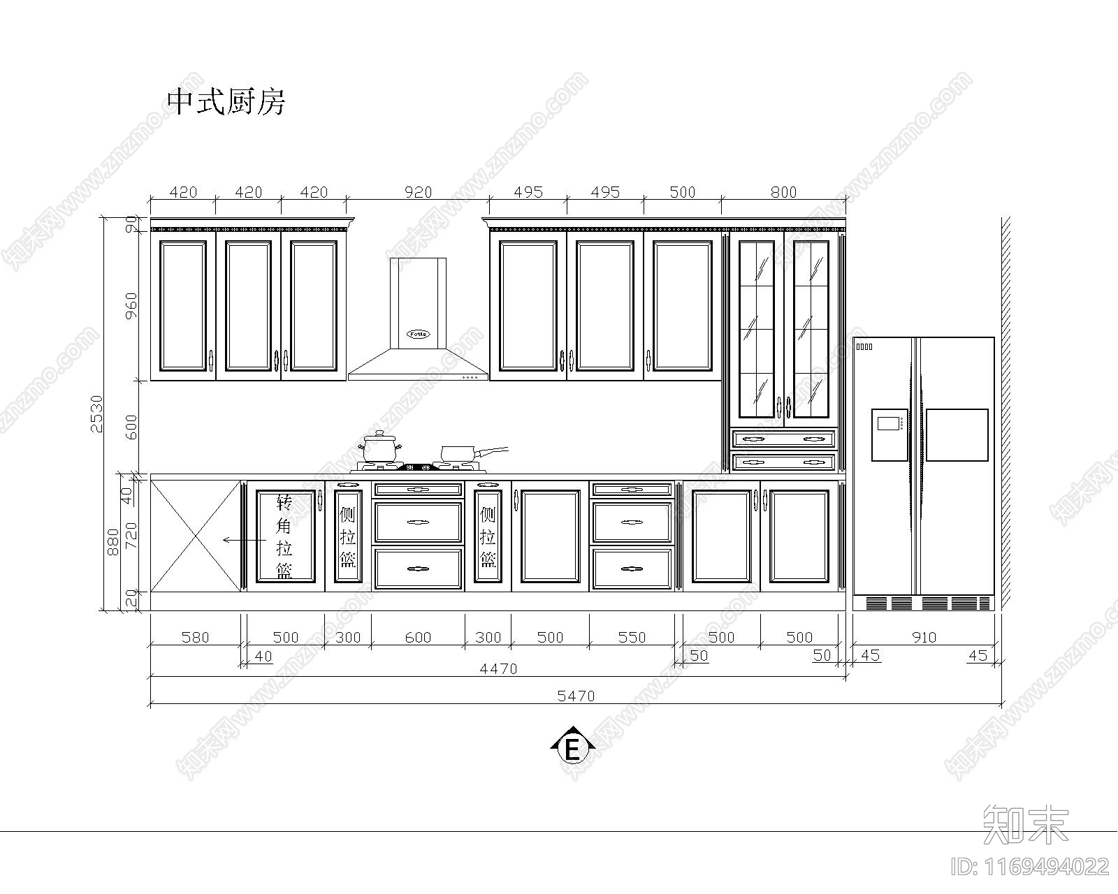 新中式欧式厨房施工图下载【ID:1169494022】