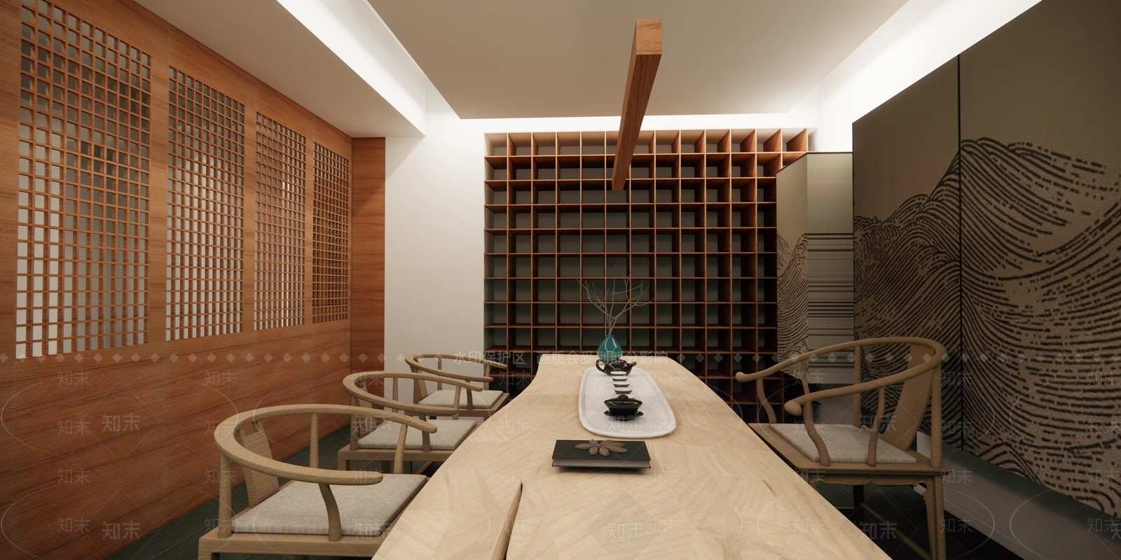 现代新中式茶餐厅SU模型下载【ID:1169510557】