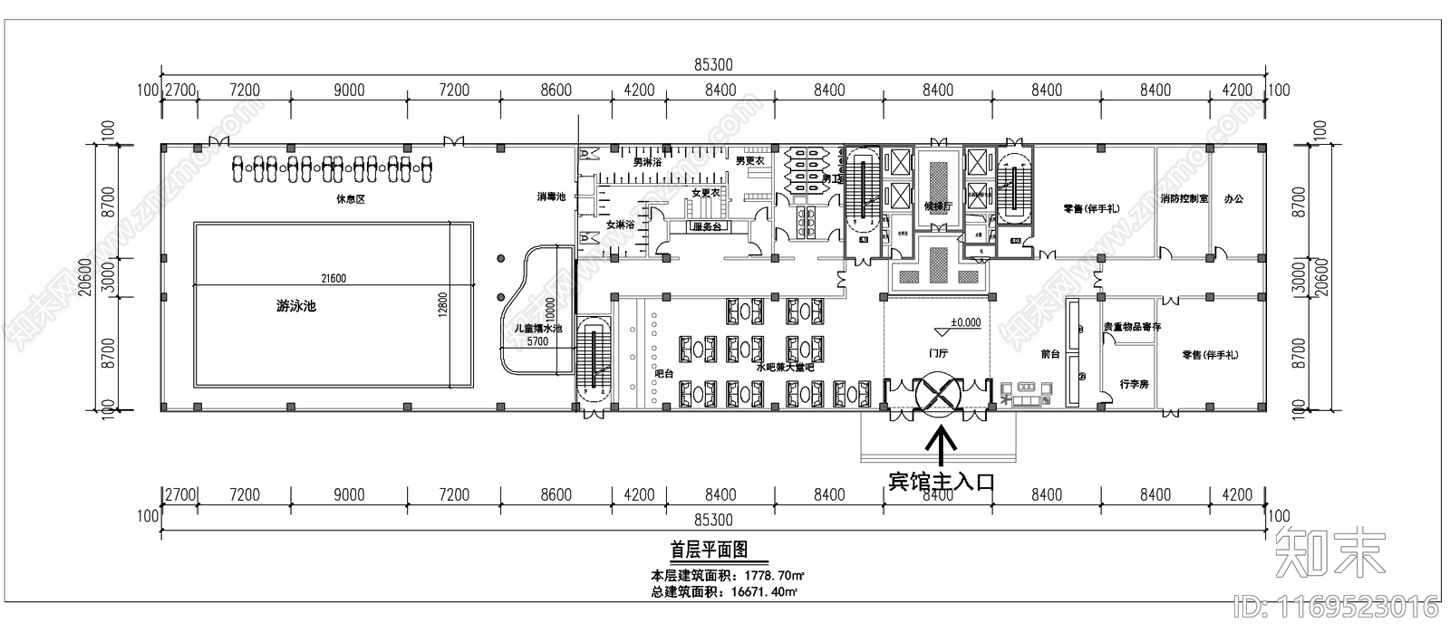 新中式酒店建筑cad施工图下载【ID:1169523016】