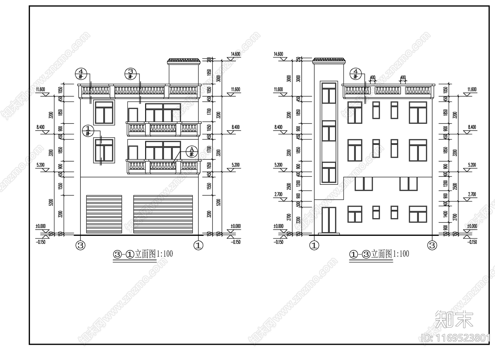 现代别墅建筑cad施工图下载【ID:1169523801】