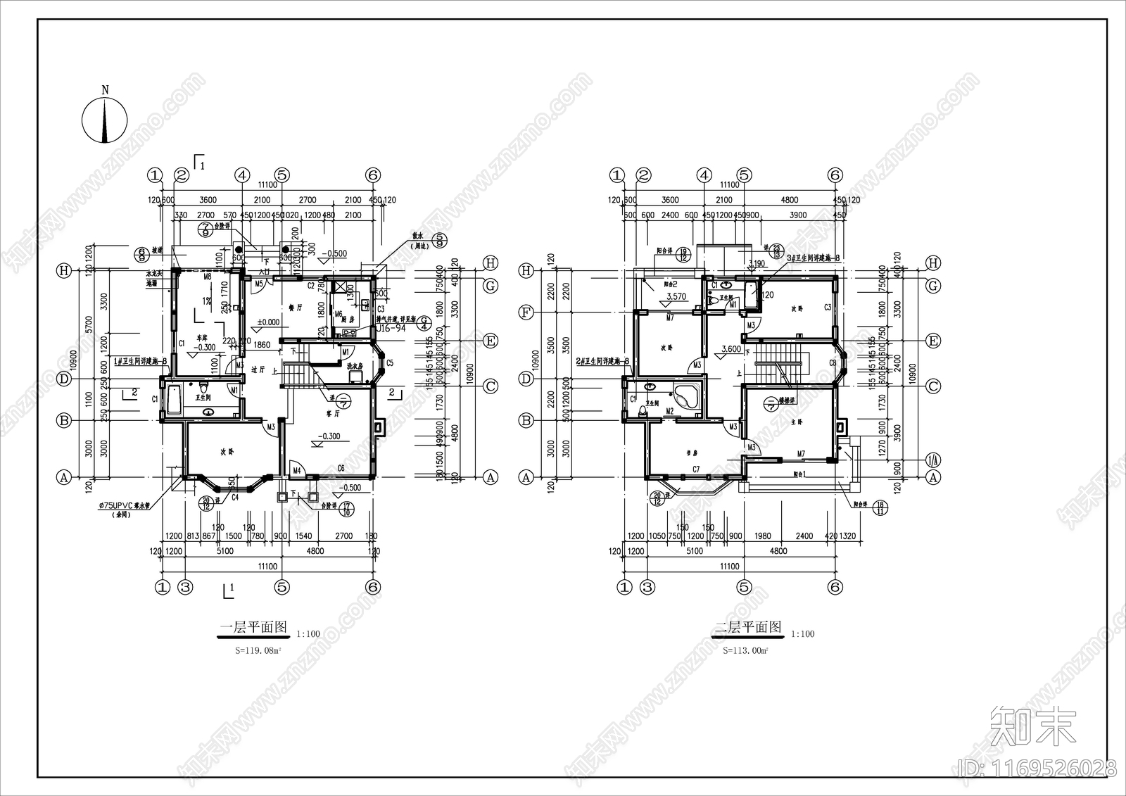 现代别墅建筑cad施工图下载【ID:1169526028】