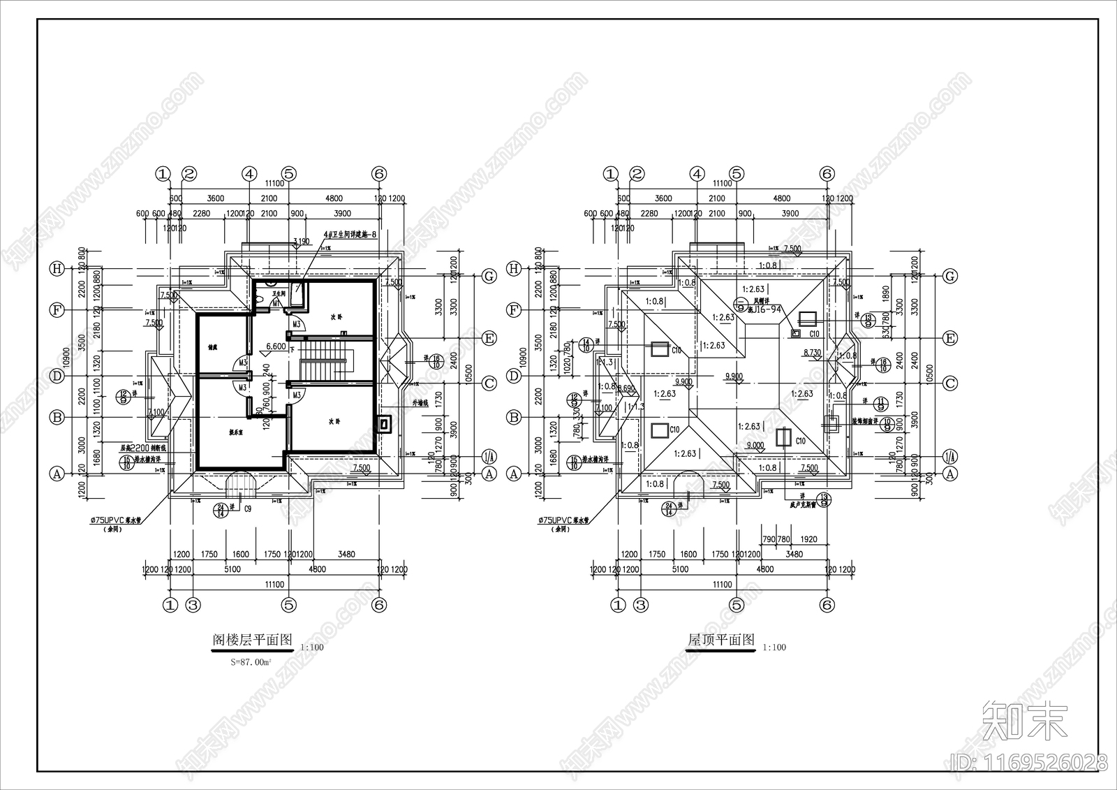 现代别墅建筑cad施工图下载【ID:1169526028】