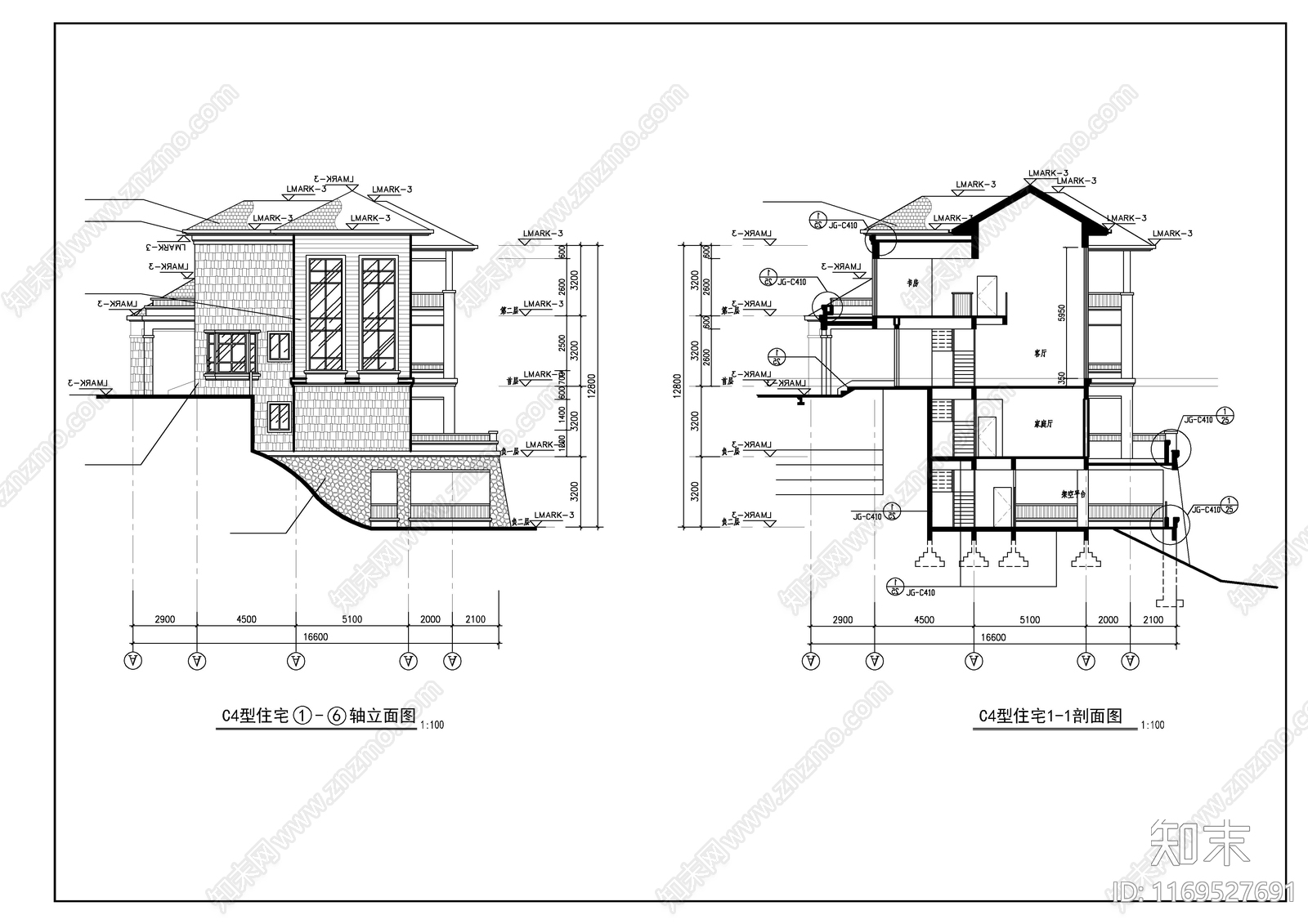 现代别墅建筑cad施工图下载【ID:1169527691】