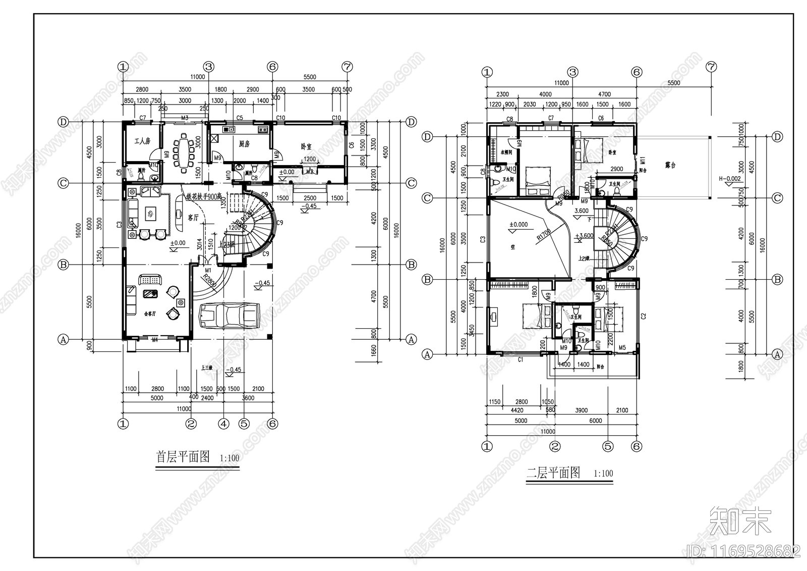 现代别墅建筑cad施工图下载【ID:1169528682】