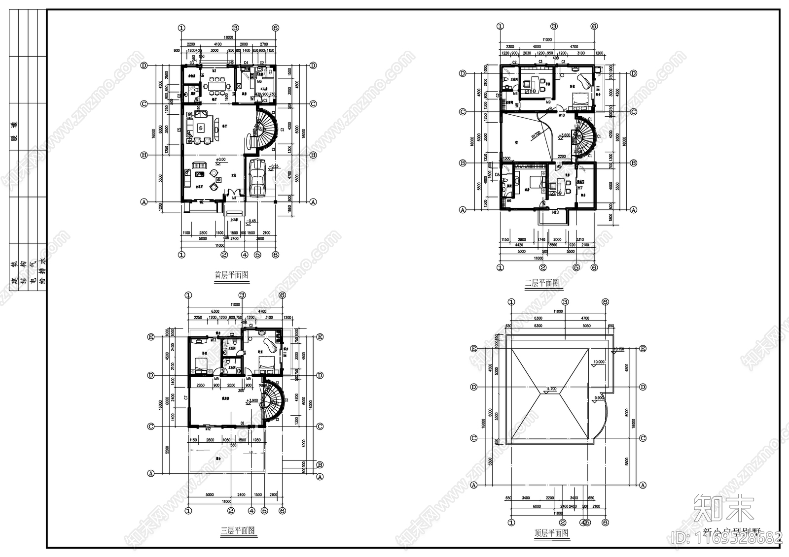 现代别墅建筑cad施工图下载【ID:1169528682】