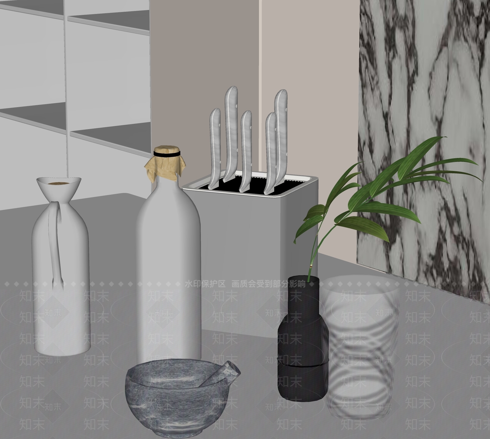 厨房用品组合SU模型下载【ID:1169530427】
