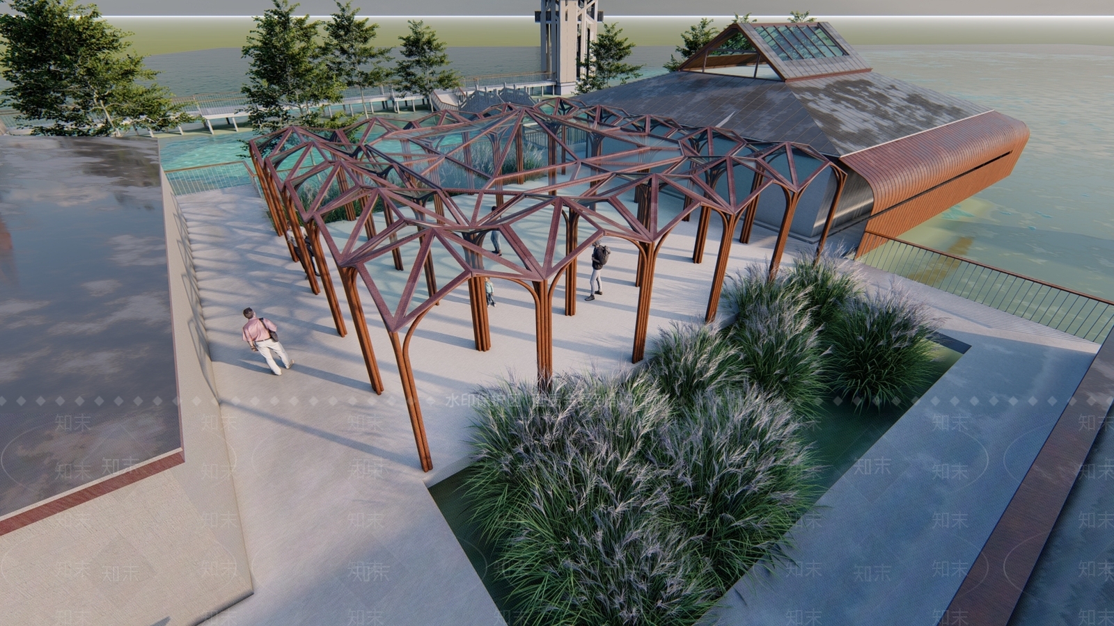 新中式展览馆建筑SU模型下载【ID:1169531919】