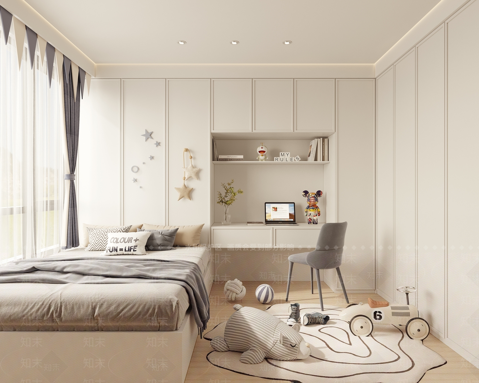 现代奶油通用儿童房3D模型下载【ID:1169537581】