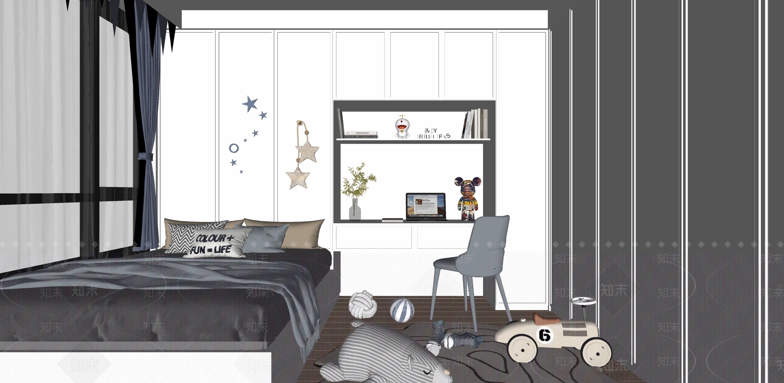 现代奶油通用儿童房SU模型下载【ID:1169537543】