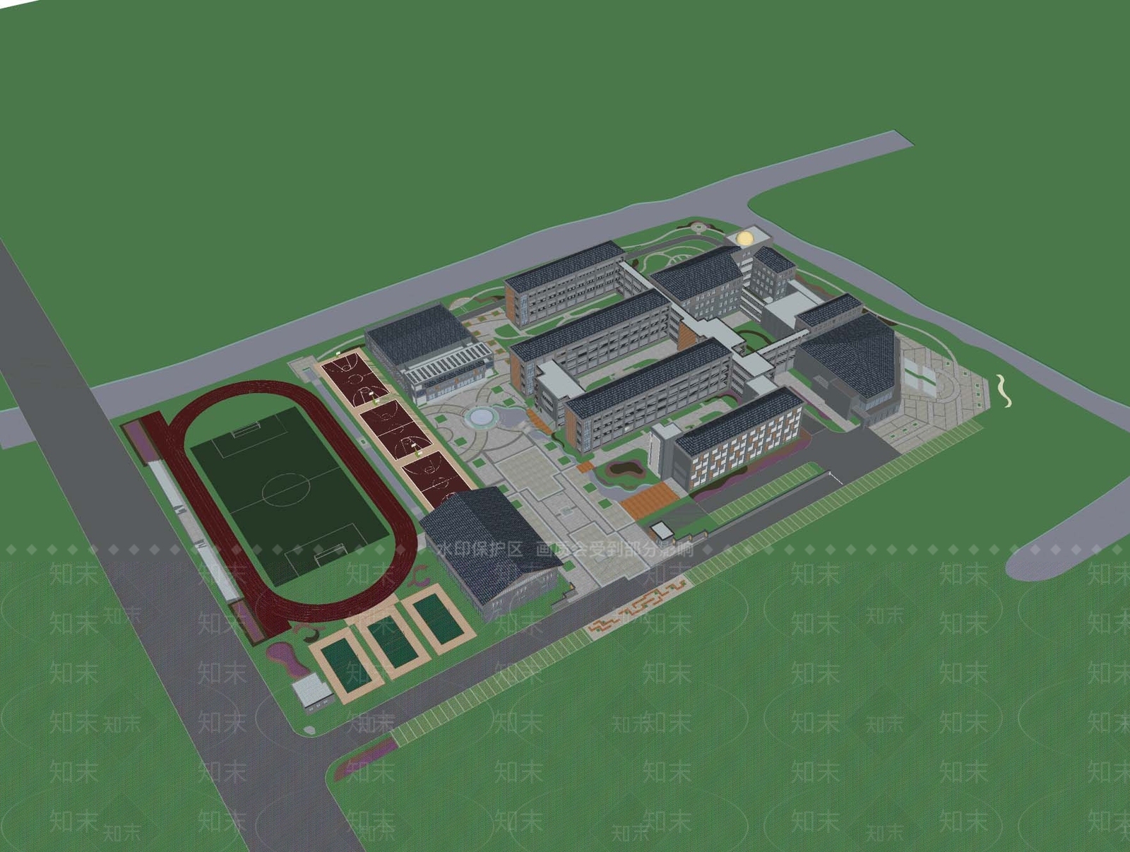 现代新中式学校建筑SU模型下载【ID:1169538428】