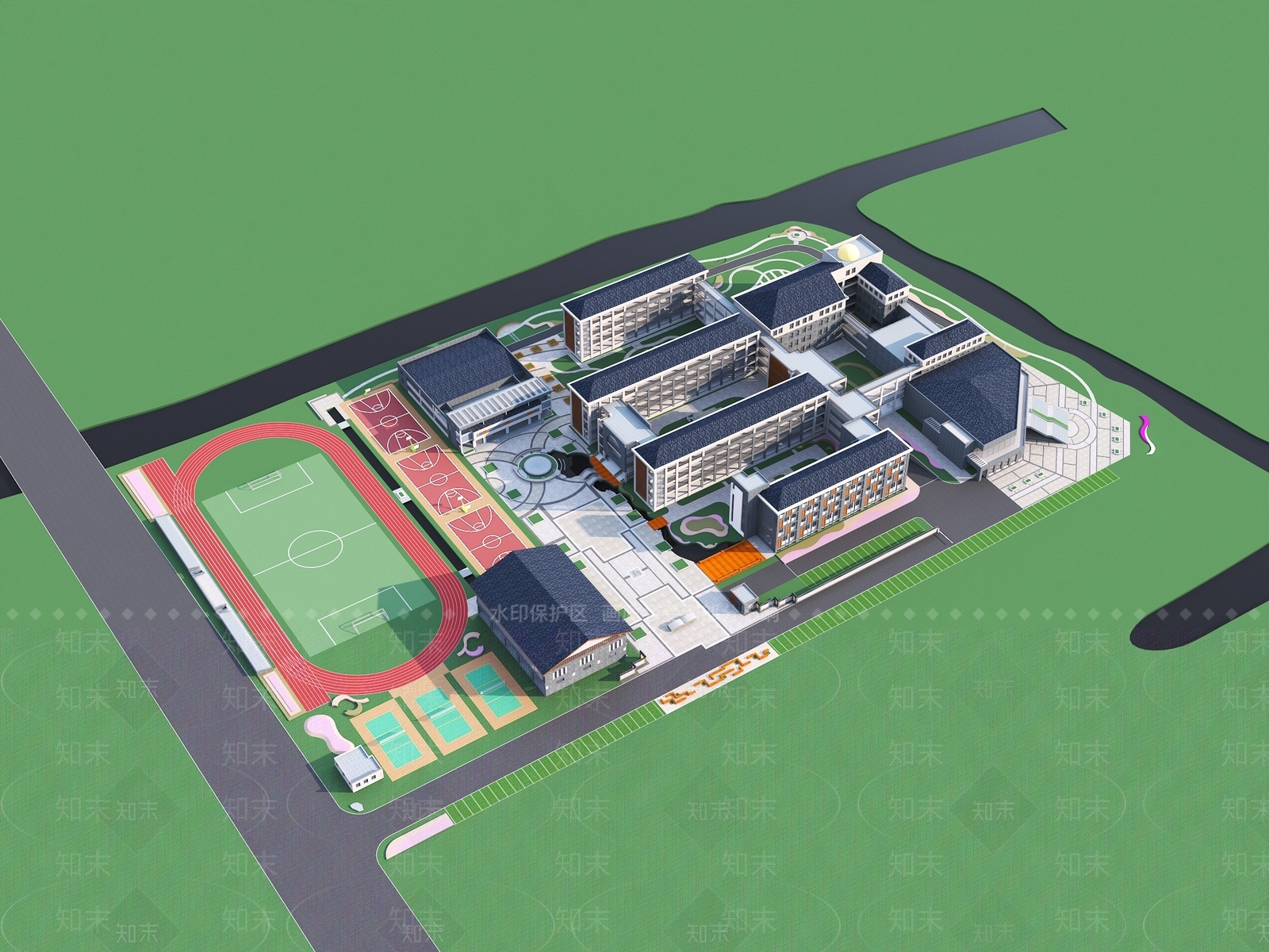 现代新中式学校建筑SU模型下载【ID:1169538428】