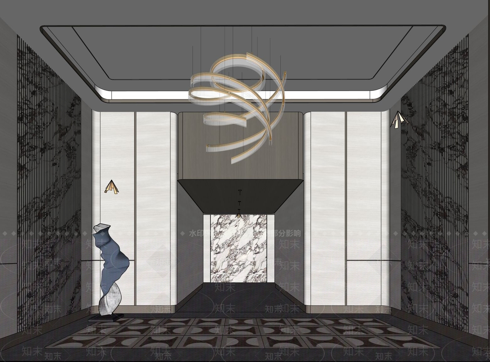 轻奢现代电梯厅SU模型下载【ID:1169555694】