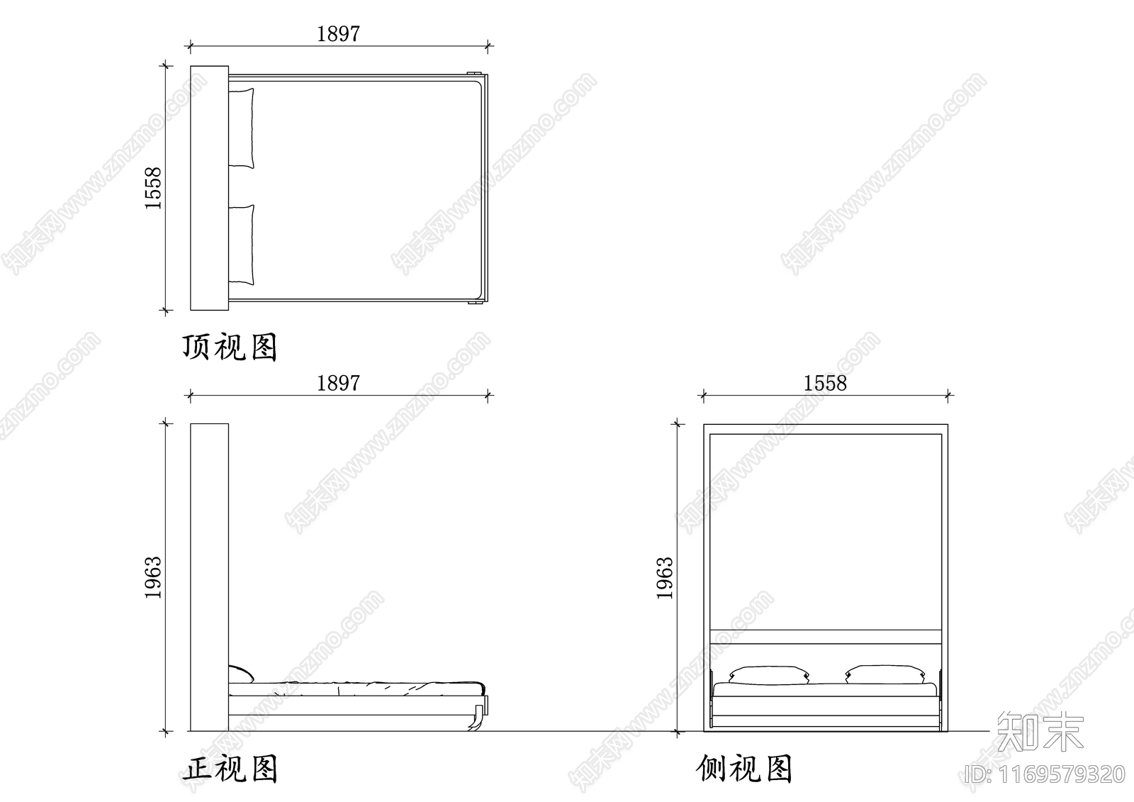 现代床施工图下载【ID:1169579320】