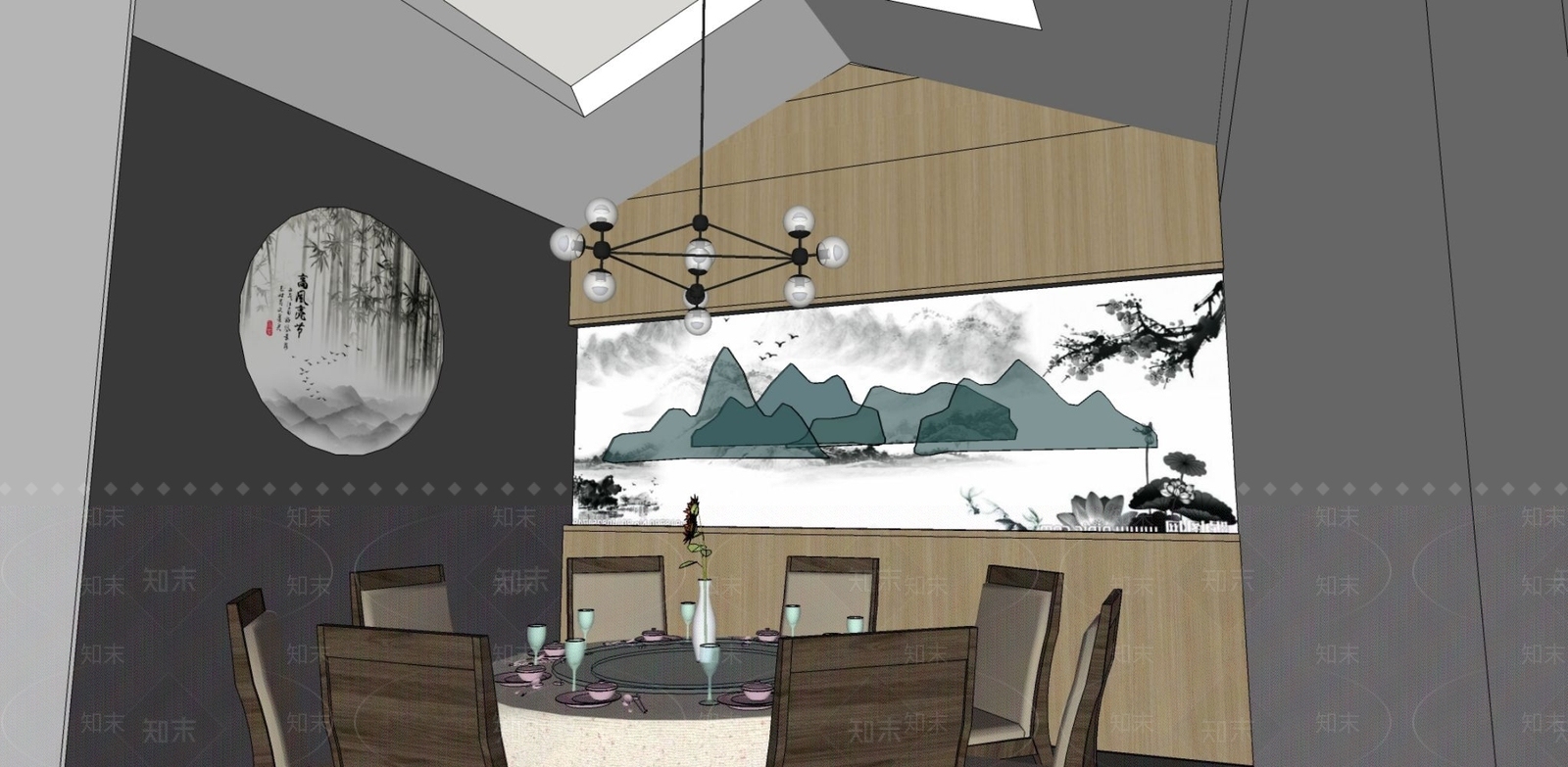 新中式中式中餐厅SU模型下载【ID:1169579680】