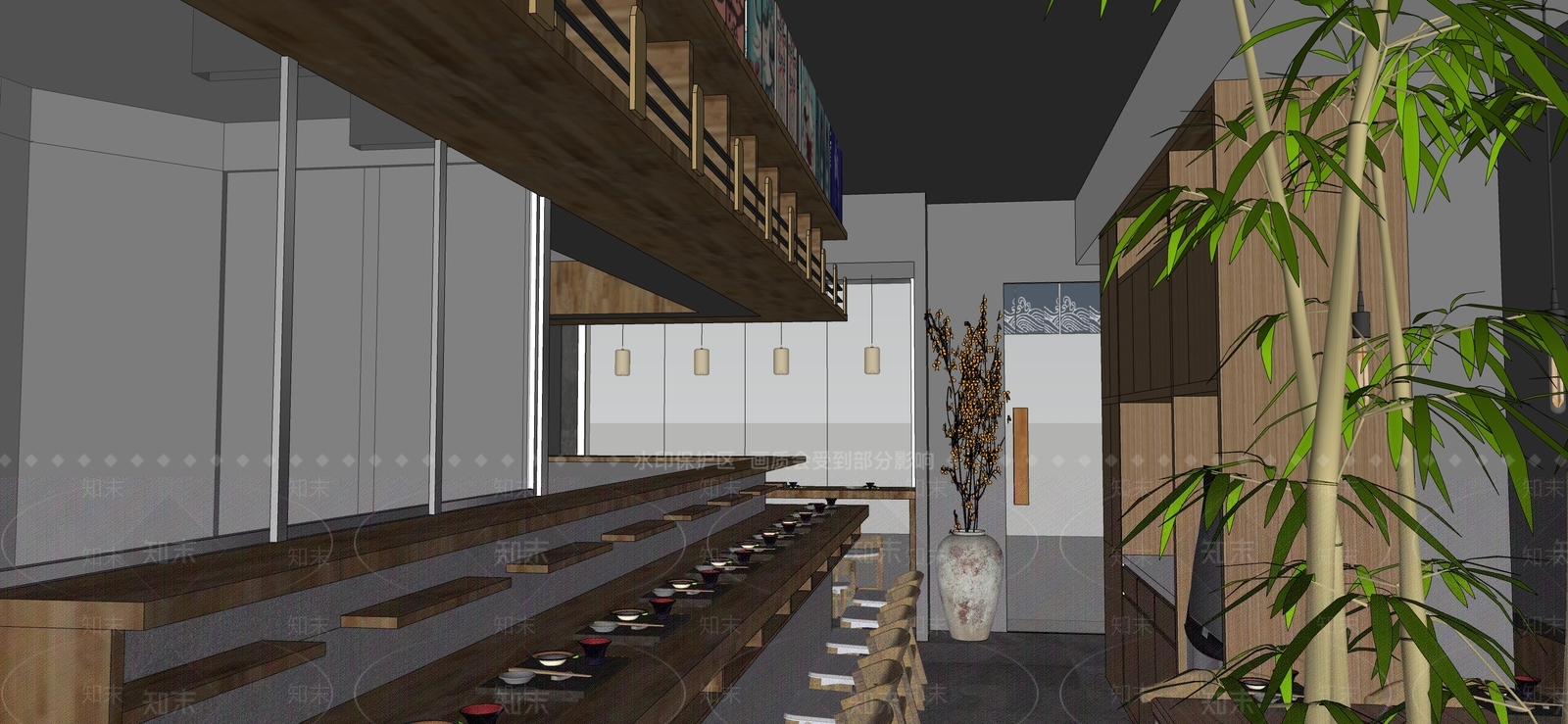 日式新中式日料店SU模型下载【ID:1169582147】