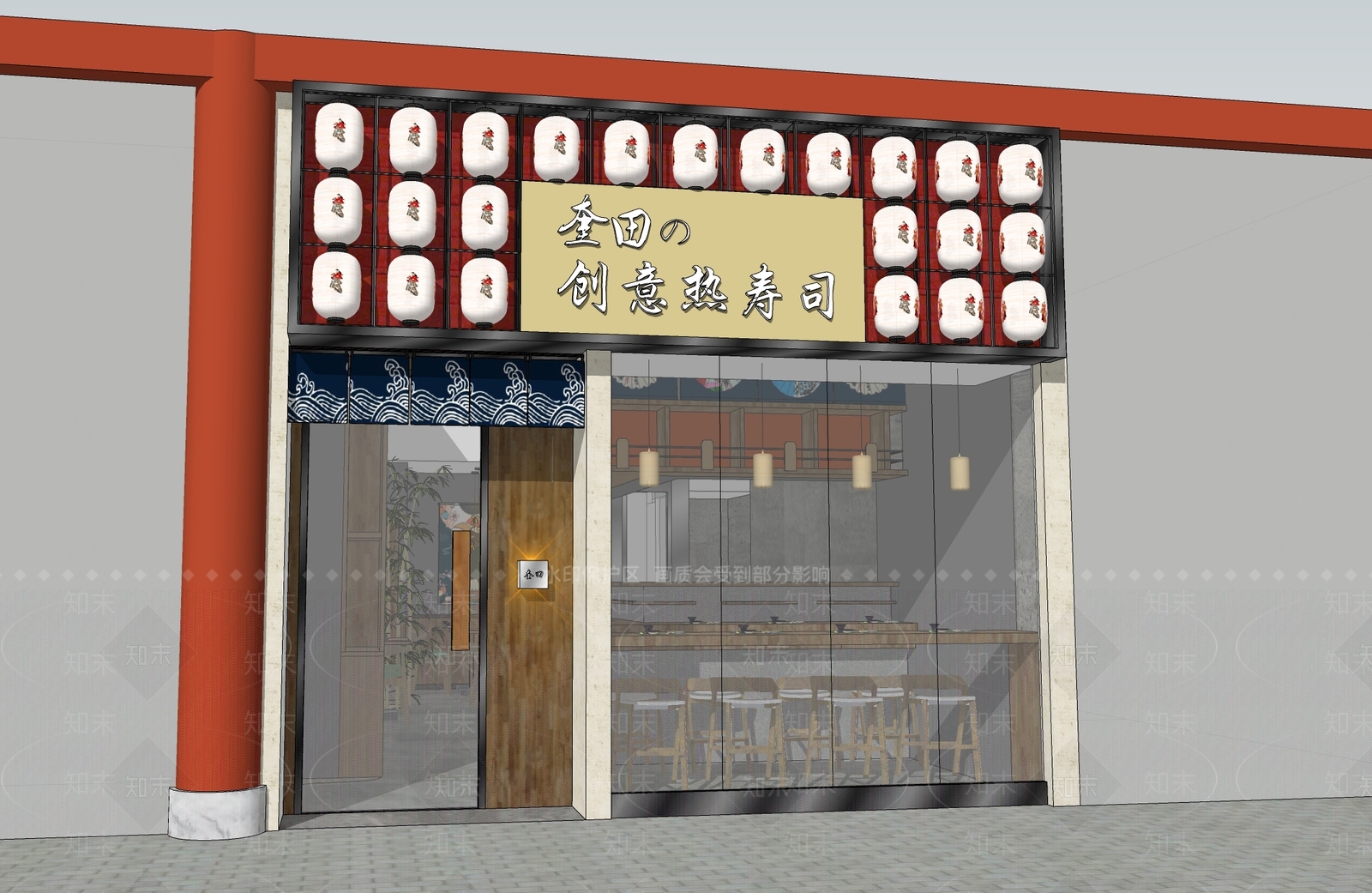 日式新中式日料店SU模型下载【ID:1169582147】
