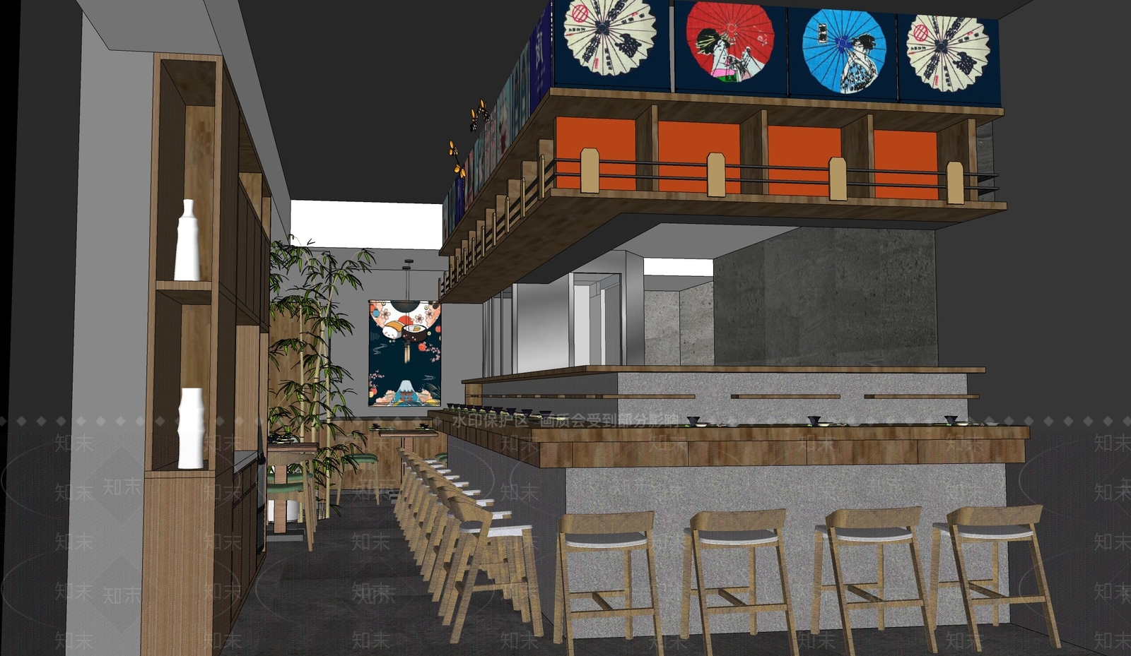 日式新中式日料店SU模型下载【ID:1169582147】