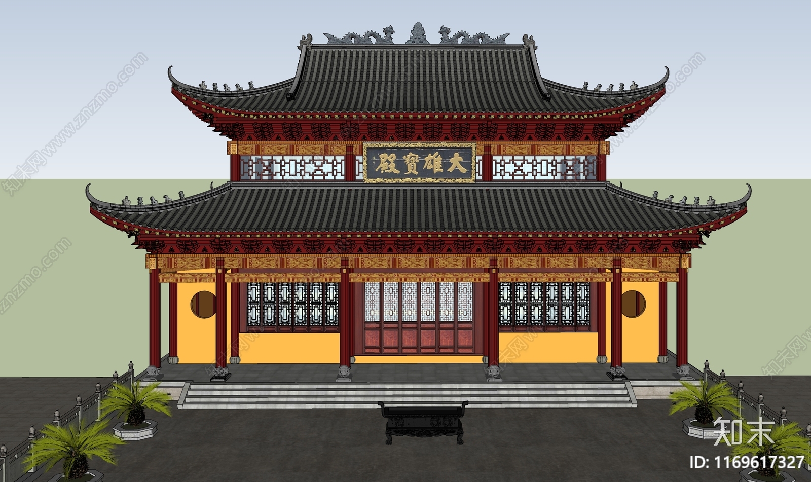 中式寺庙建筑SU模型下载【ID:1169617327】