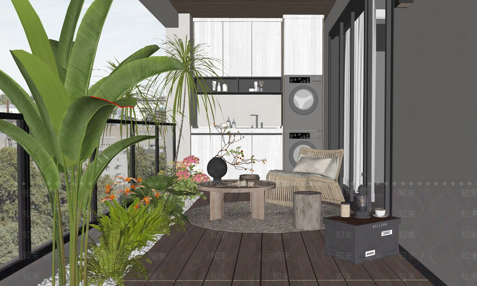 现代家居阳台SU模型下载【ID:1169623037】