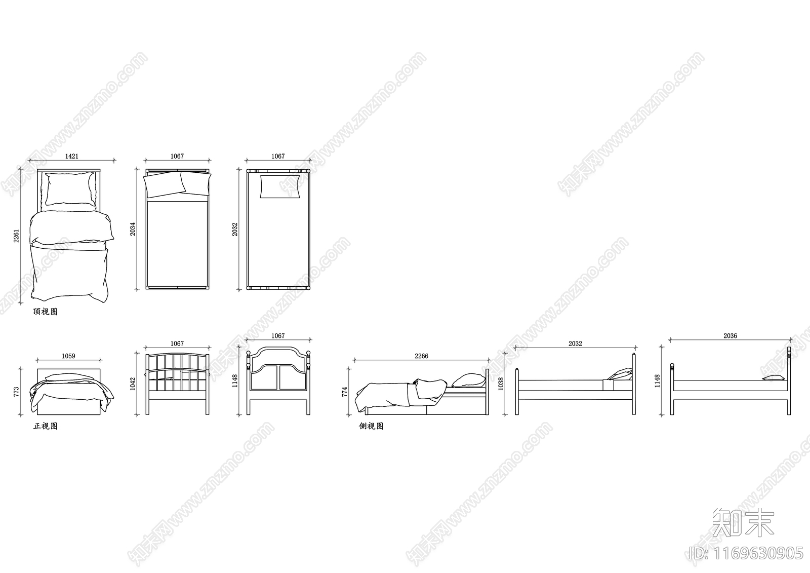 现代床施工图下载【ID:1169630905】