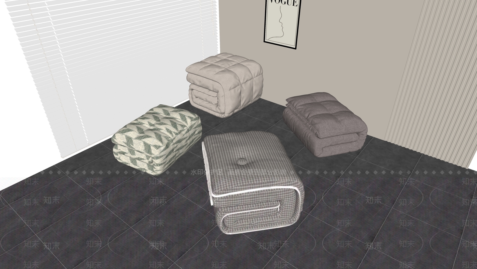 现代床品SU模型下载【ID:1169644968】