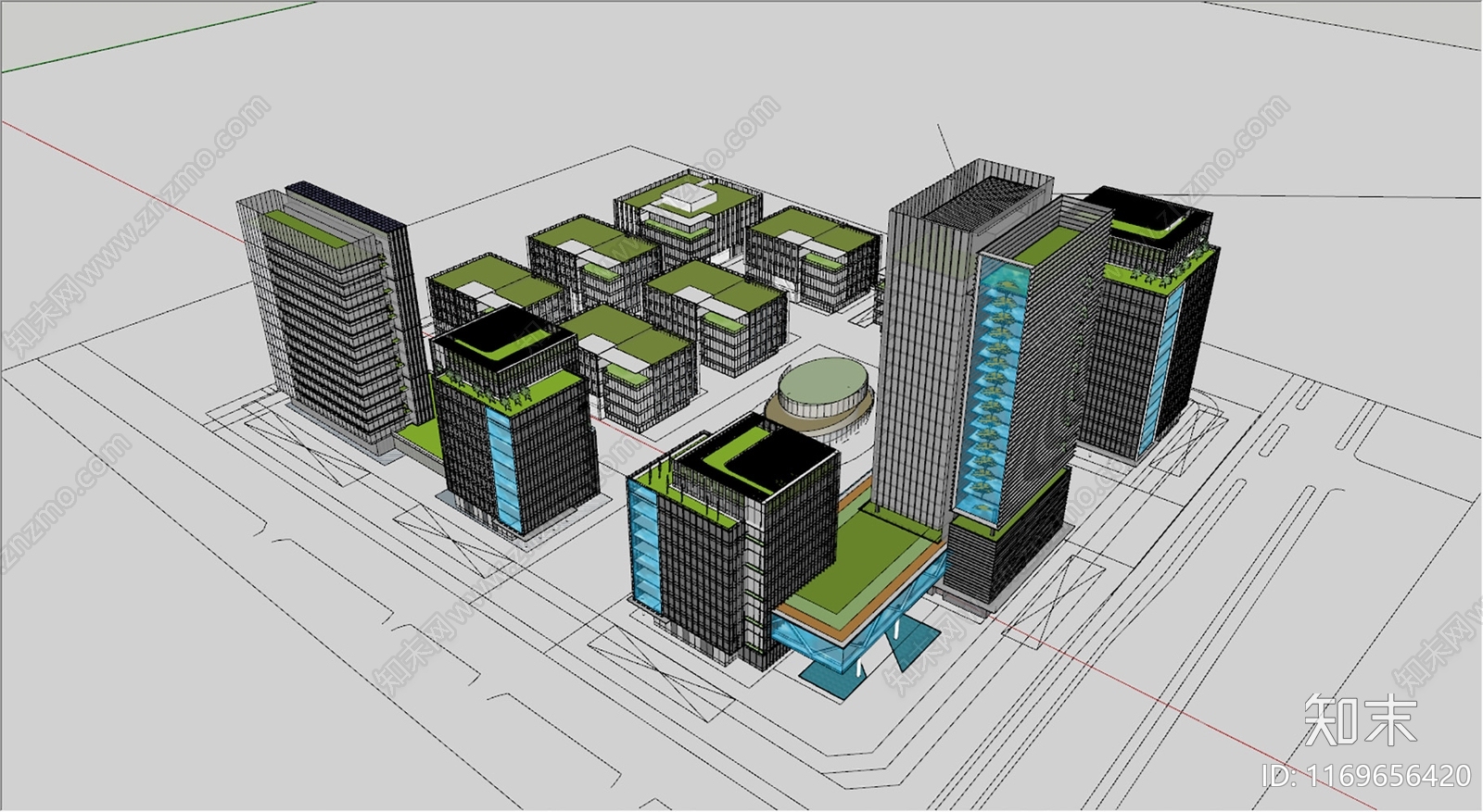 现代简约办公楼SU模型下载【ID:1169656420】