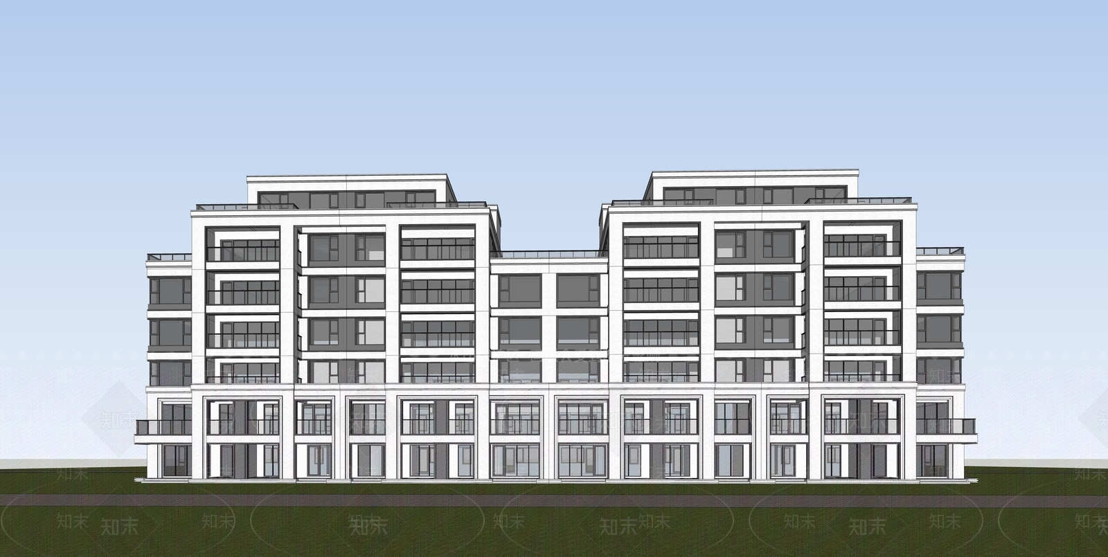 现代复古多层住宅SU模型下载【ID:1169663633】