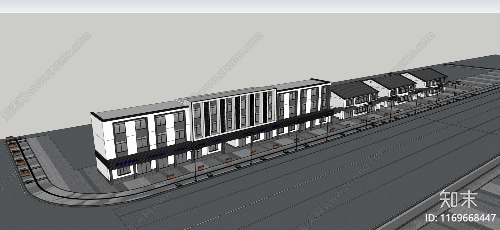 现代商业街SU模型下载【ID:1169668447】