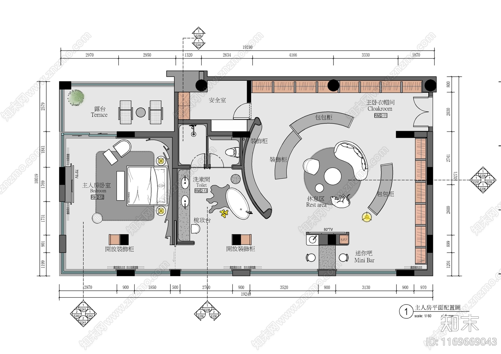 现代卧室施工图下载【ID:1169669043】