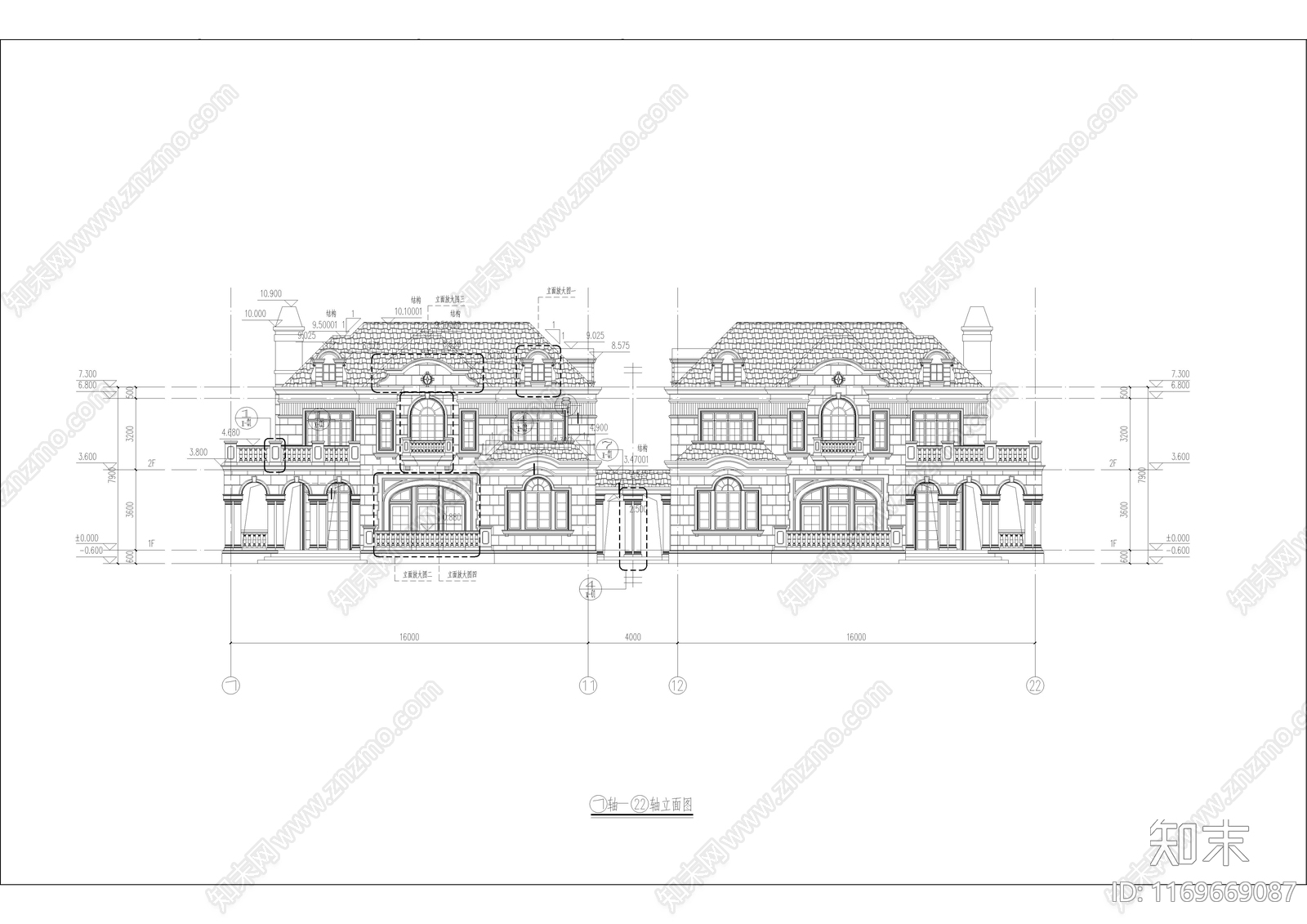 法式别墅建筑cad施工图下载【ID:1169669087】