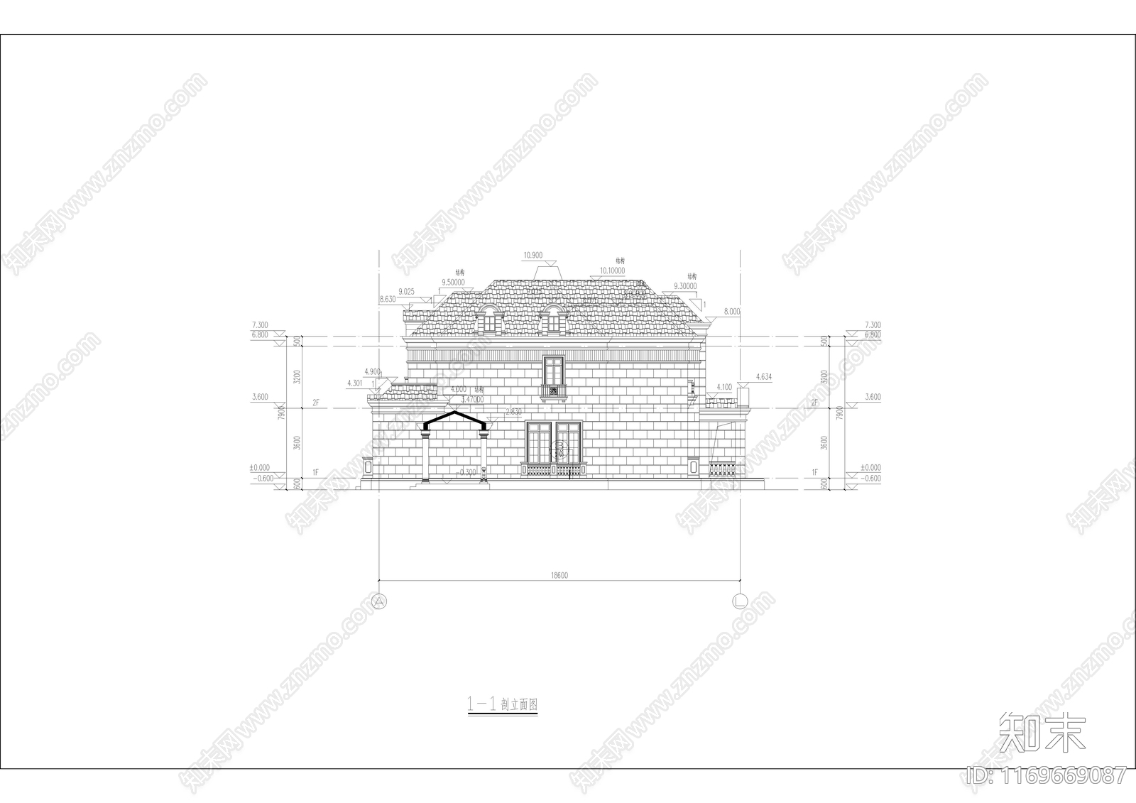 法式别墅建筑cad施工图下载【ID:1169669087】