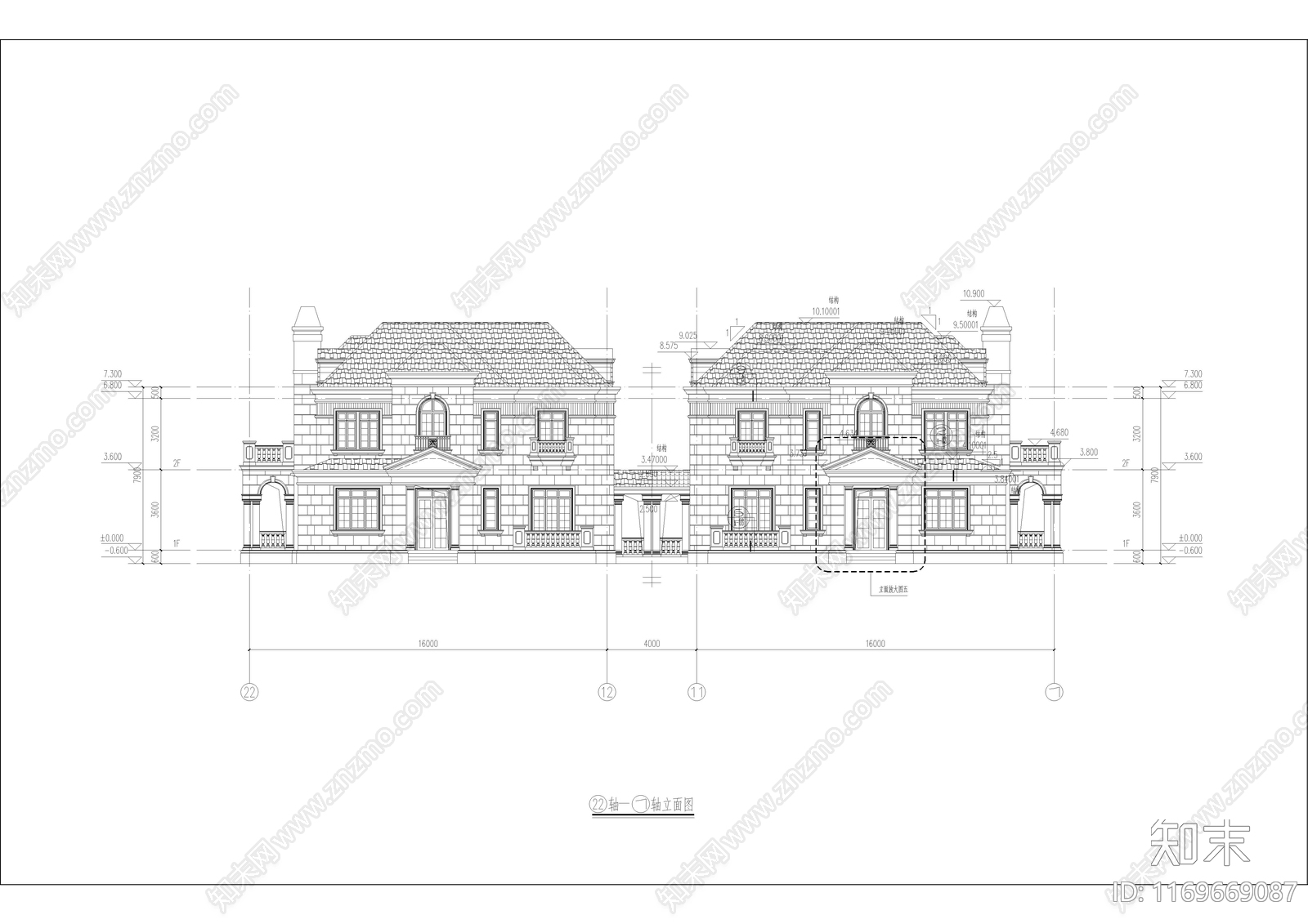 法式别墅建筑cad施工图下载【ID:1169669087】