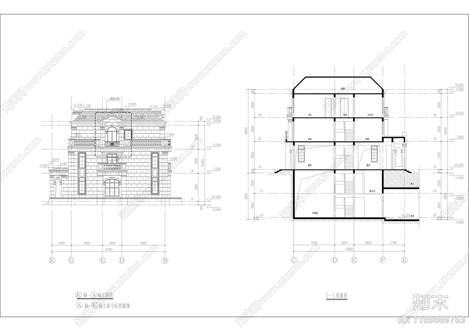 法式别墅建筑cad施工图下载【ID:1169669763】