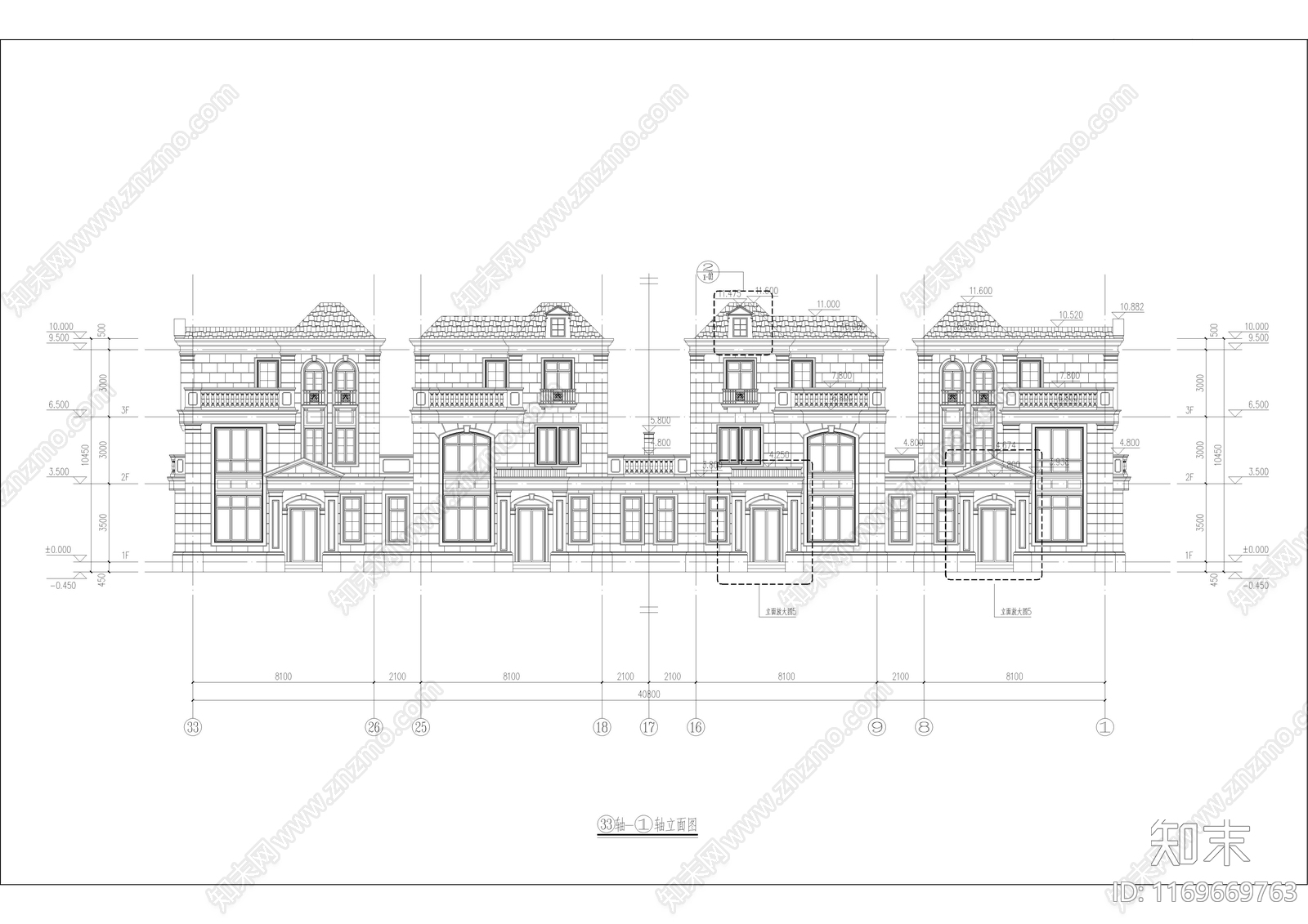 法式别墅建筑cad施工图下载【ID:1169669763】