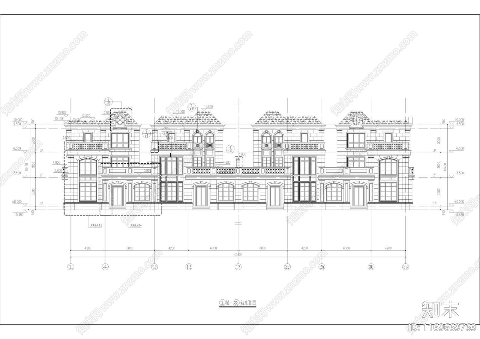 法式别墅建筑cad施工图下载【ID:1169669763】