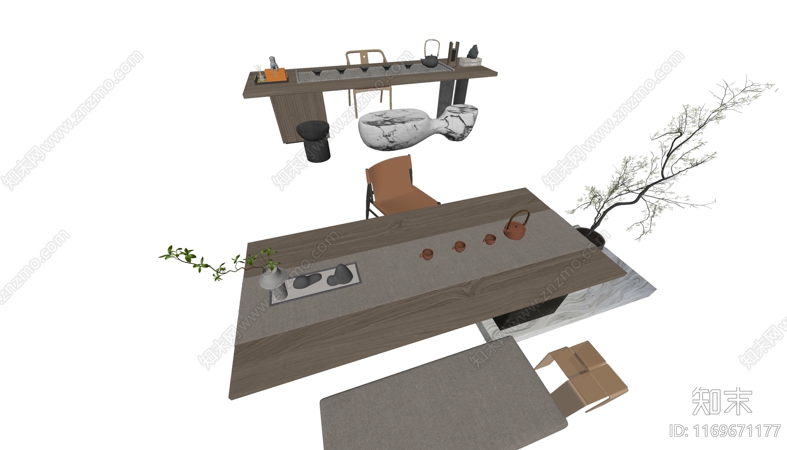 新中式现代茶桌椅SU模型下载【ID:1169671177】