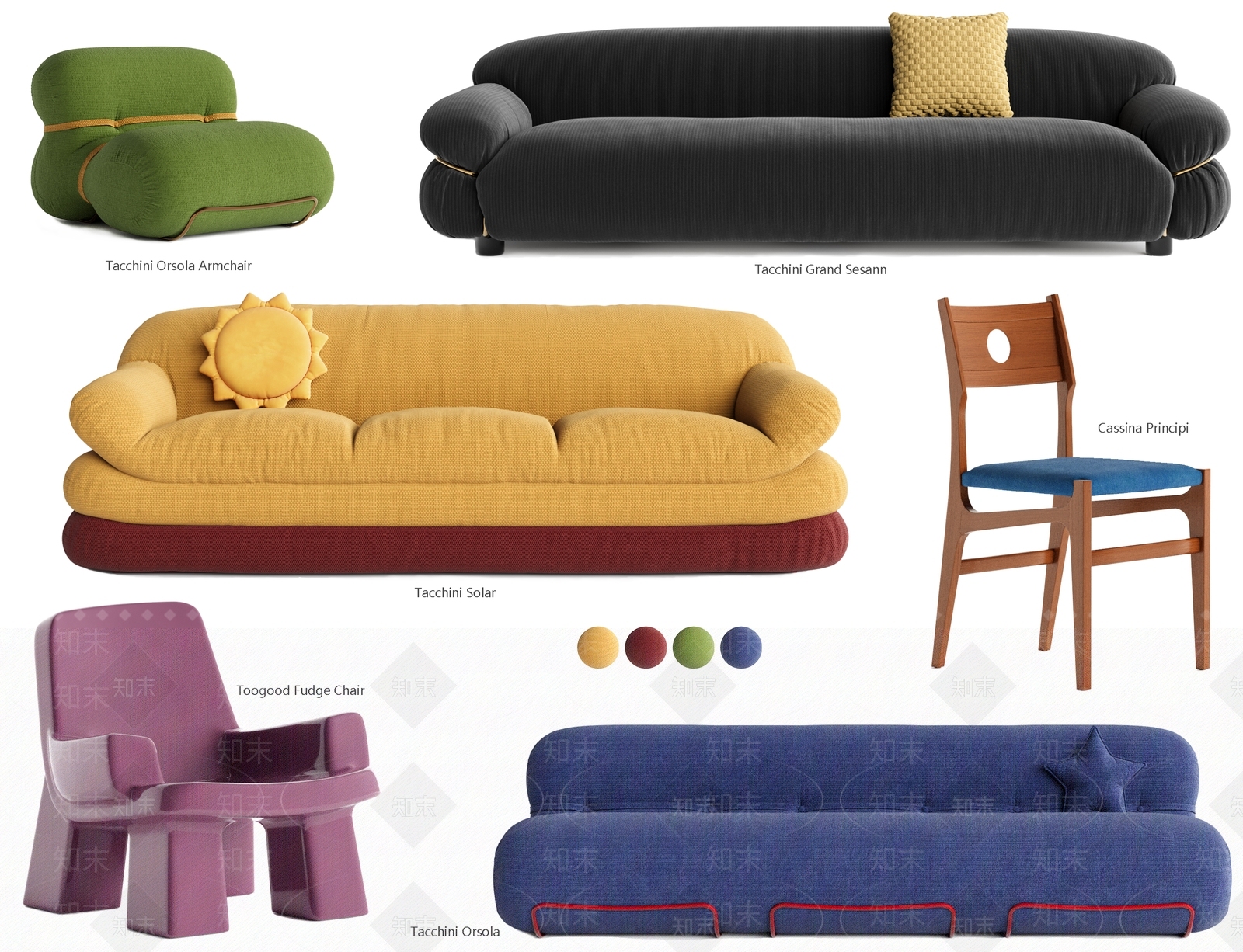 复古中古沙发组合3D模型下载【ID:1169673882】