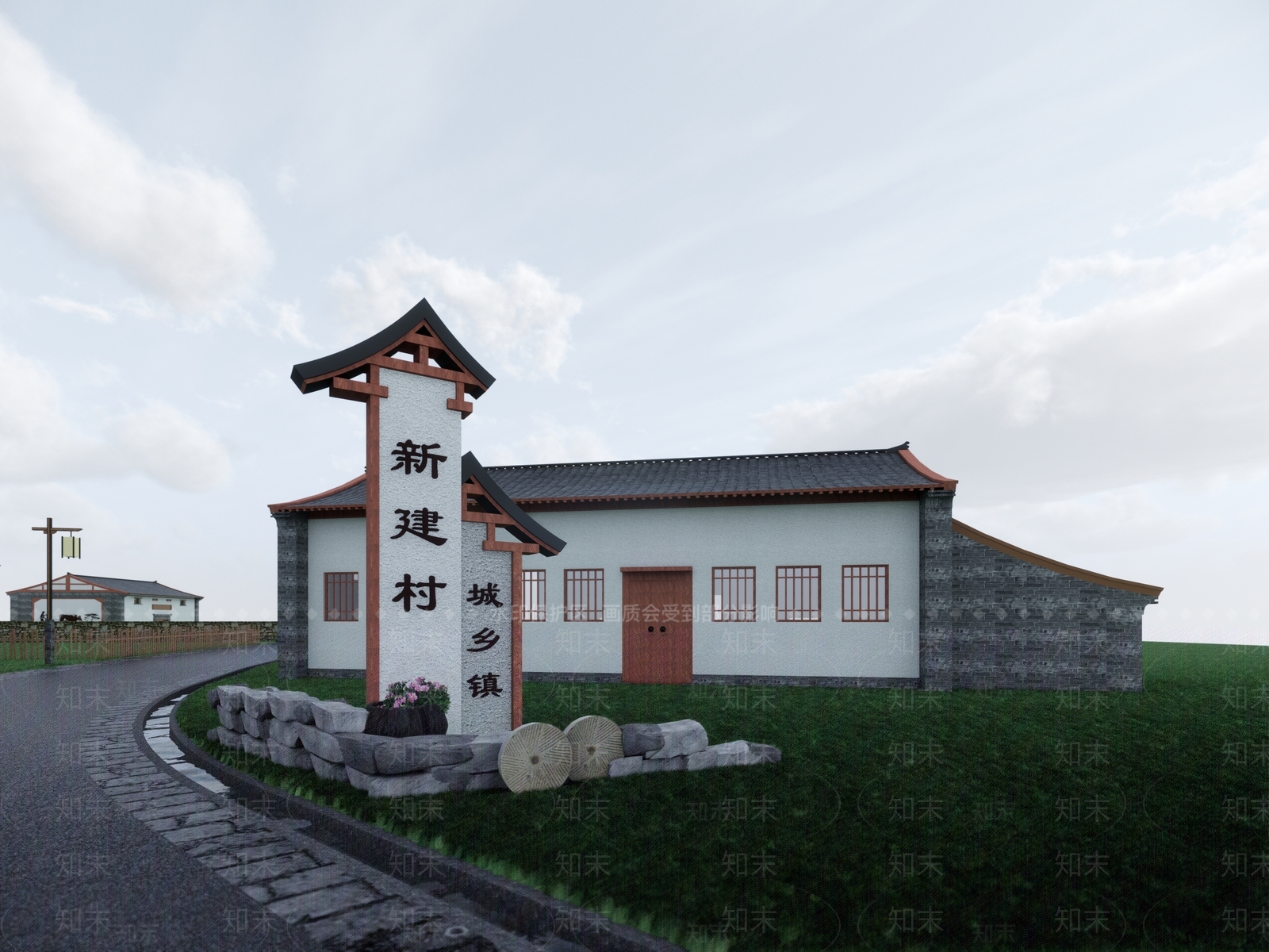 新中式广场景观SU模型下载【ID:1169676807】