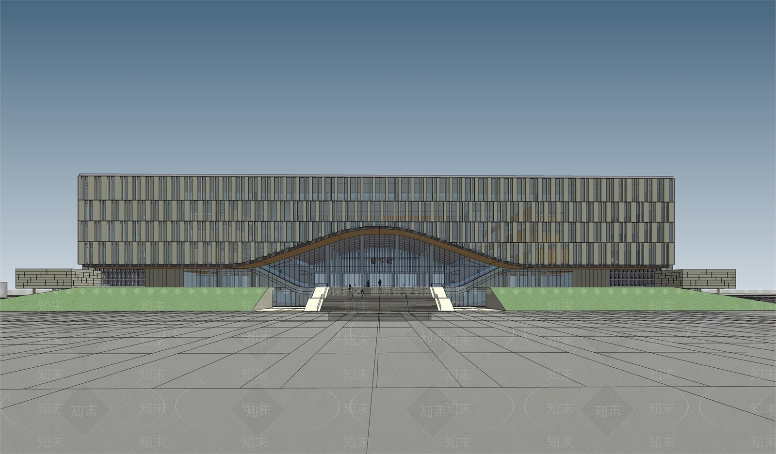 现代图书馆建筑SU模型下载【ID:1169680771】