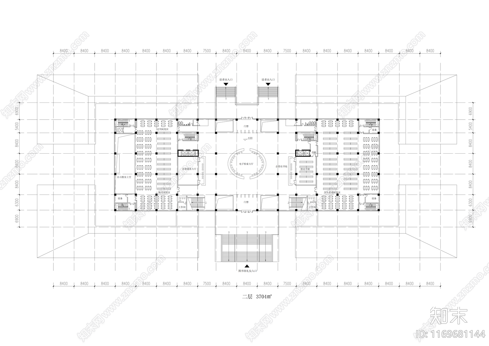 现代图书馆建筑施工图下载【ID:1169681144】