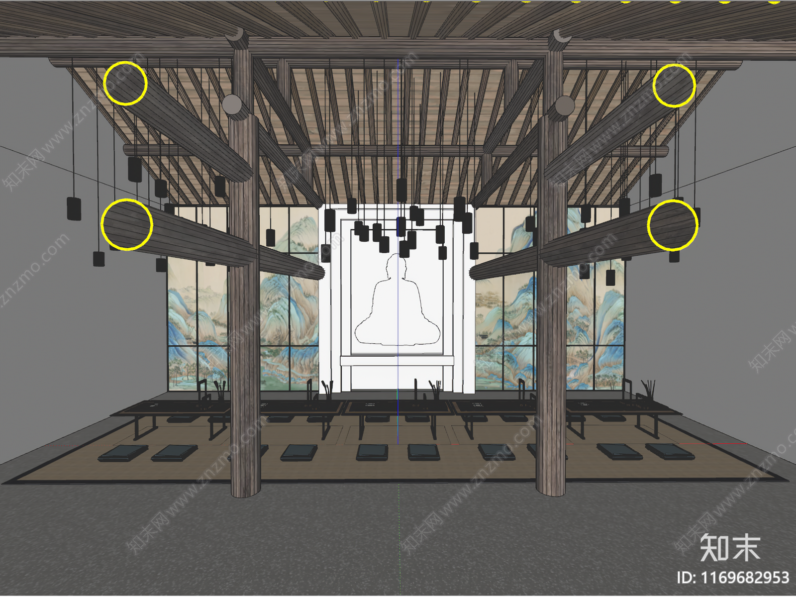 新中式佛堂SU模型下载【ID:1169682953】