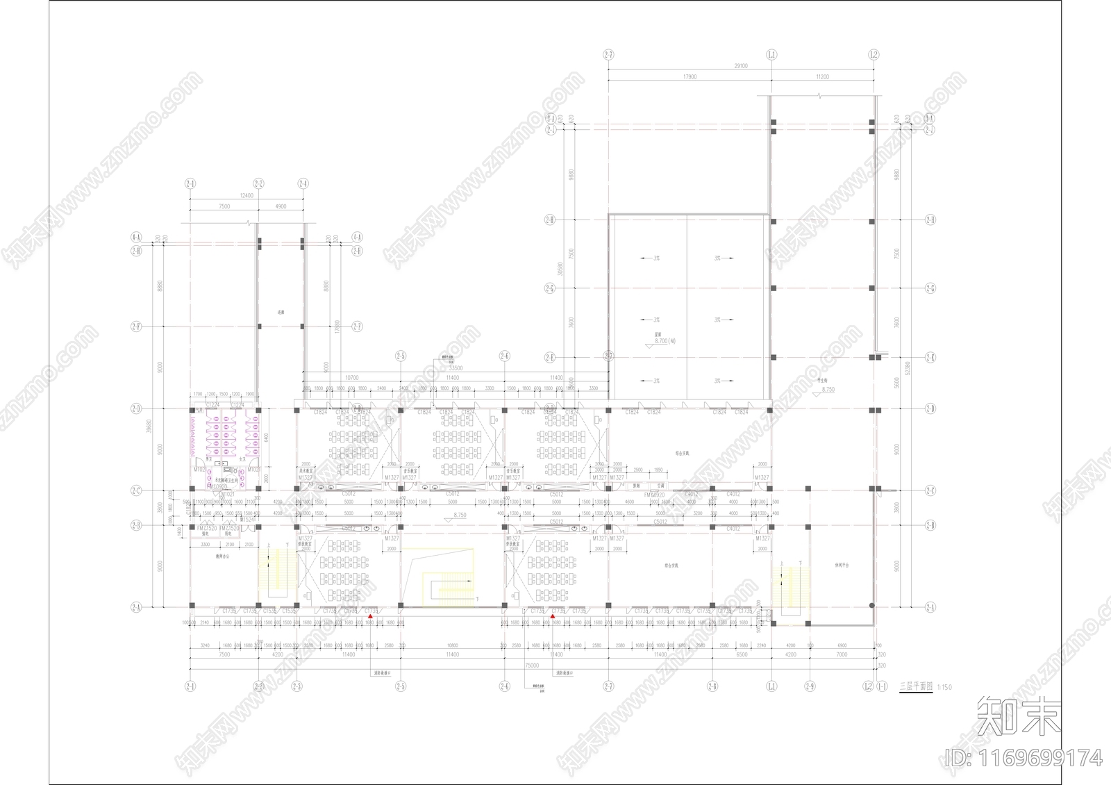 极简简约学校建筑cad施工图下载【ID:1169699174】