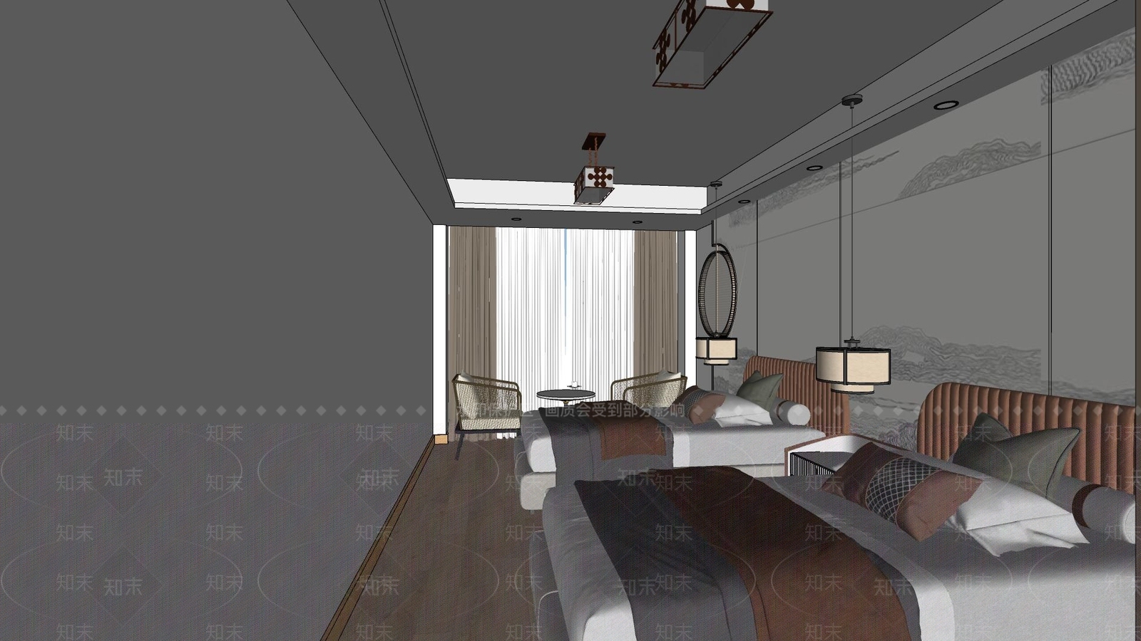 新中式酒店客房SU模型下载【ID:1169709158】